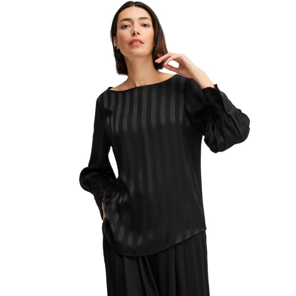 Chico's Black Label Pinstripe French Cuff Blouse, Size 12, Black, NWT